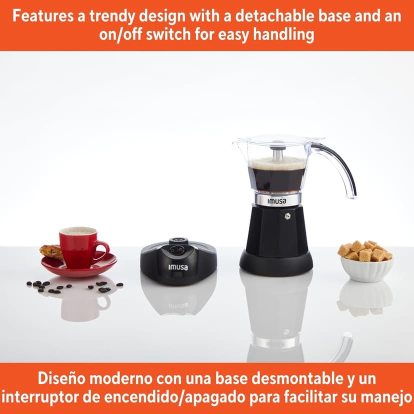 Imusa 6 or 3cup Electric Espresso Maker, Black