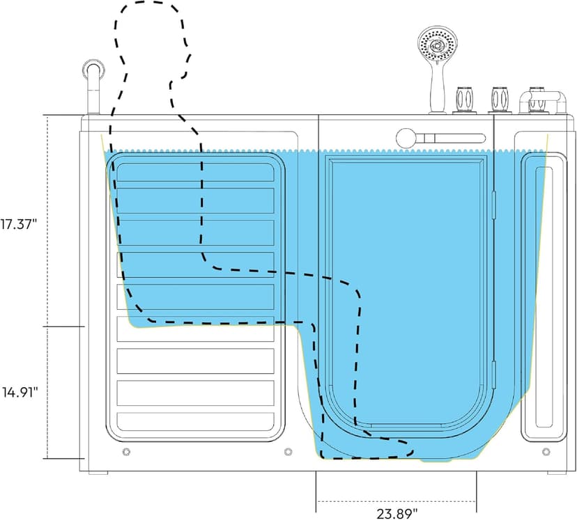 Empava Walk-In Tub, Japanese Soaking Bath, Right Outward Door, Low Threshold, Slip-Resistant, Built-in Seat, Fast Drain, Handrails, Easy Access for Seniors & Mobility-Impaired,54"