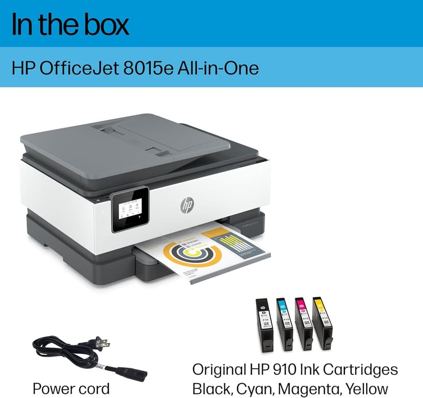 HP OfficeJet 8015e Wireless Color All-in-One Printer, 6 month Instant Ink trial included