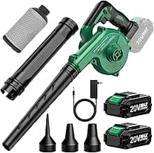 K I M O. Cordless Leaf Blower Vacuum Combo 4 in 1, 3 Nozzles &3 Modes for Inflation & Deflation, Extended Tube & Variable Speed, 20000RPM 150MPH, 2x2000mAh Battery Powered Leaf Blowers for Lawn Care