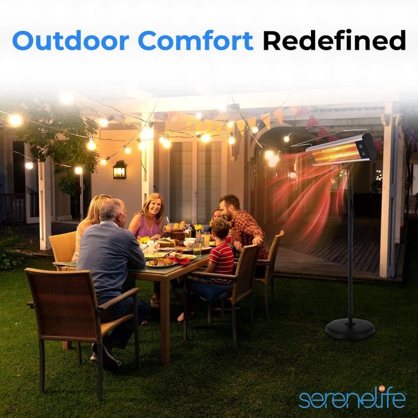 SereneLife Infrared Patio Heater 1500W Electric Heater Indoor/Outdoor Use, Portable Stand with Remote Control, IP65 Approved, 360° Tip-Over Safety Switch for Restaurant, Patio, Backyard, Garage, Decks
