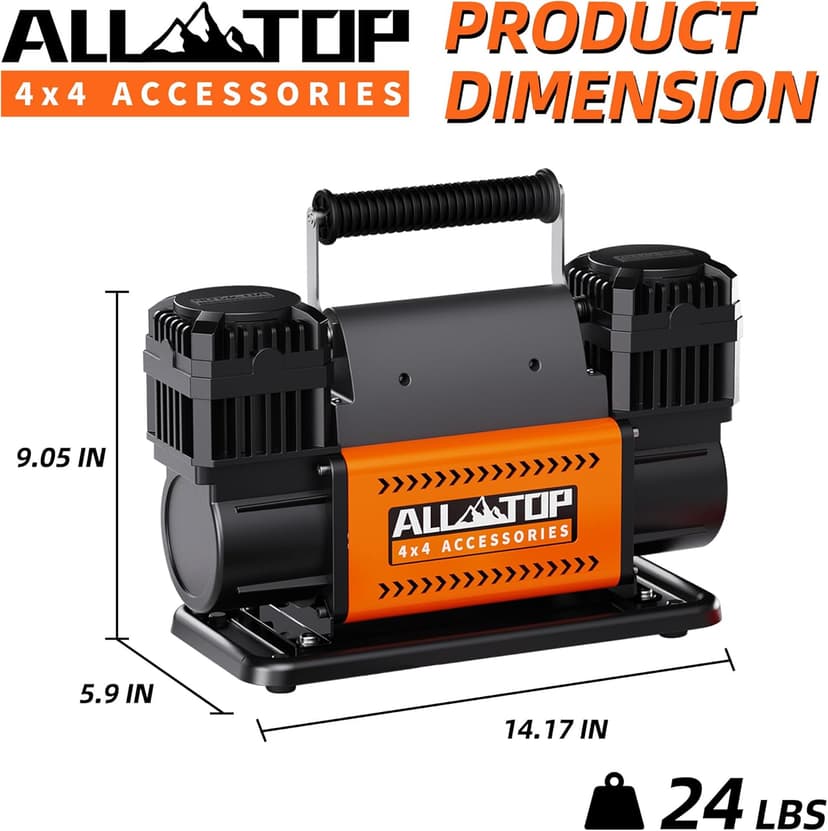 ALL-TOP Air Compressor Kit, Dual Cylinder 12V Portable Inflator 12.35 ft³/Min, Offroad Air Compressor Pump for Truck Tires, Heavy Duty Max 150 PSI for 4x4 Vehicle & RV
