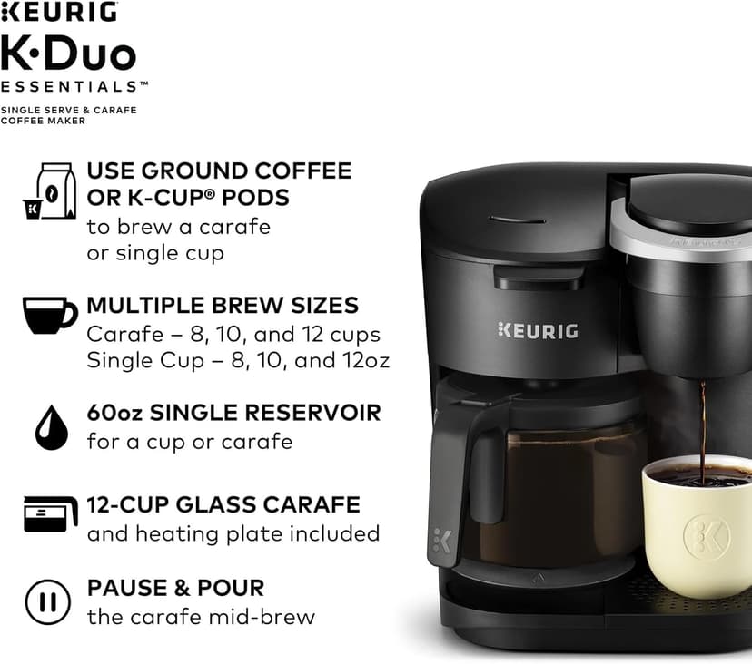 Keurig Coffee Maker, Essentials Single-Serve K-Cup Pod Coffee Maker, Black, w/Cleaning Cloth