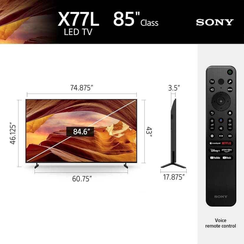 Sony 85 Inch 4K Ultra HD TV X77L Series: LED Smart Google TV KD85X77L- Latest Model, Black