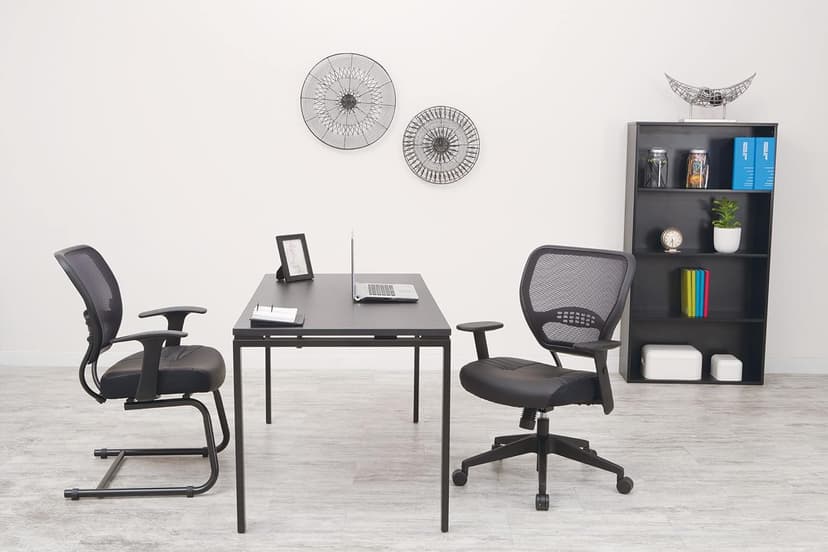 Space Seating Professional AirGrid Dark Back and Padded Black Eco Leather Seat, 2-to-1 Synchro Tilt Control, Adjustable Arms and Tilt Tension with Nylon Base Managers Chair