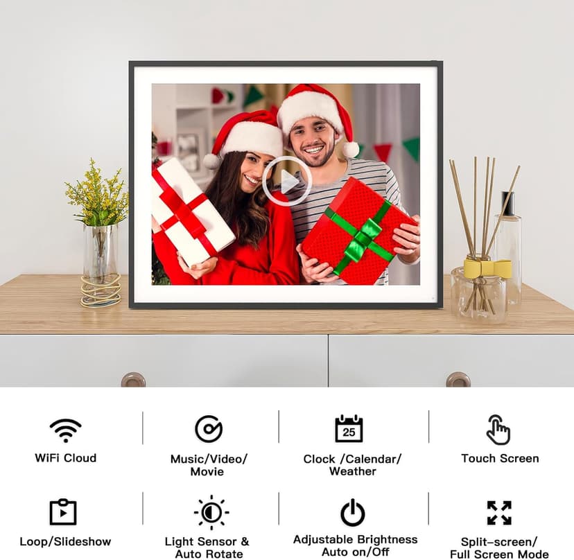 19-inch Digital Picture Frame Large-Photo-Frame - 64GB Dual-WiFi Digital Frame, Light Sensor, Full Function, Sharing Photos Videos via App or Email Instantly, Unlimited Cloud Storage, Wall Mountable
