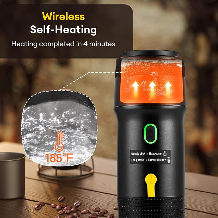 𝟯 𝗶𝗻 𝟭 Portable Coffee Maker for Travel, 20 Bar Portable Espresso Machine with USB,Travel Coffee Maker Self-Heating, Compatible with Ground Coffee & Capsule for Hiking,Office,RV（Upgrade）