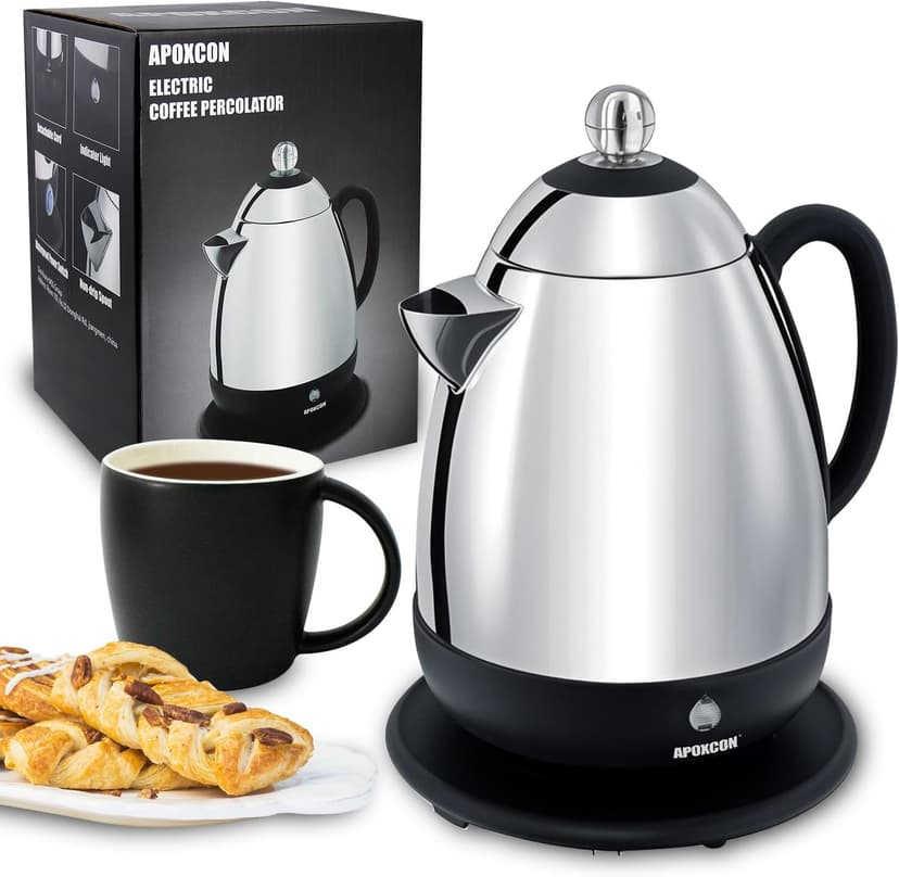 Electric Coffee Percolator Stainless Steel Coffee Maker with Clear Brew Progress Knob and No-Drip Spout Auto Keep Warm & Cordless Serving Coffee pot with On/OFF Switch Fast Brew (10 Cup)