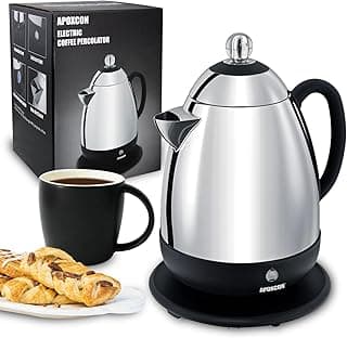 Electric Coffee Percolator Stainless Steel Coffee Maker with Clear Brew Progress Knob and No-Drip Spout Auto Keep Warm & Cordless Serving Coffee pot with On/OFF Switch Fast Brew (10 Cup)