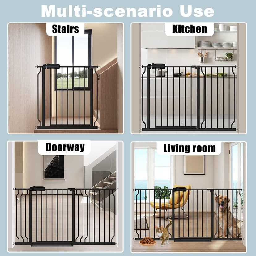 Extra Wide Baby Gate Black 62-67 Inch Wide Pressure Mounted Auto Close Child Safety Gate Long Dog Gate for House Doorways