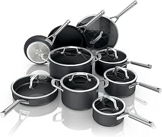 Ninja Cookware, Ninja NeverStick Professional, 16-Piece Pots and Pans Set, Non Stick Frying Pans, Kitchen Essentials, Stock Pot, Sauce Pan, Glass Lids, Saute Pan, All Stovetops, Black, C39900