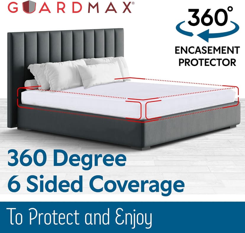 Guardmax Zippered Mattress Encasement - Queen Size - 100% Waterproof and Bed Bug Proof Mattress Protector - 6 Sided Absorbent Mattress Cover - Bed Sheet is Soft, Breathable, and Hypoallergenic.