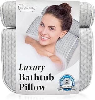 Lady McBath Bath Pillow - Luxury Bath Pillows for Tub Neck and Back Support - Powerful Suction Cups, Machine Washable Bathtub Accessory for Relaxation (Grey)