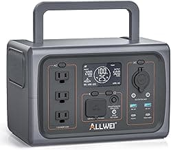 ALLWEI Portable Power Station 500W, 512Wh LiFePO4 Battery, UPS Function, 2.5Hrs Fast Charge, 3 AC Outlets(Surge 1000W), Solar Generator for Outdoor Camping RV CPAP Home Emergency