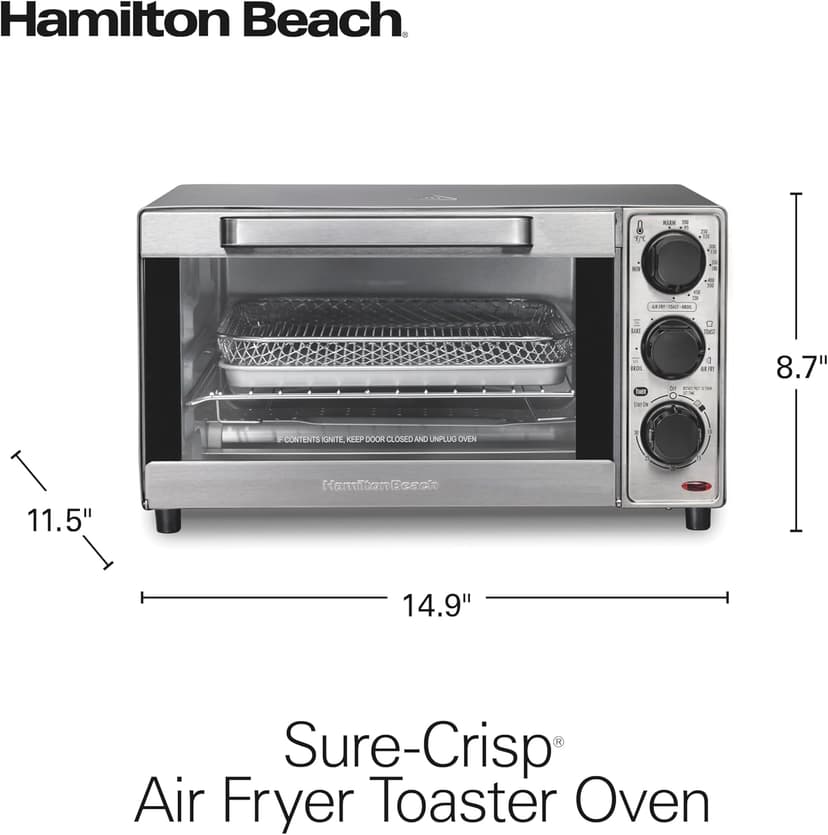 Hamilton Beach Sure-Crisp Air Fryer Toaster Oven Combo, Fits 9” Pizza, 4 Slice Capacity, Powerful Circulation, Auto Shutoff, Stainless Steel (31403)