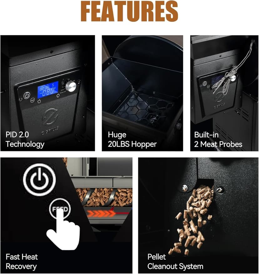 Z GRILLS 2025 Electric Pellet Grill & Smoker, 700 sq in Cooking Area, Dual-Wall Insulation, PID V2.1 Controller, Meat Probes, Easy Hopper Clean-out, Includes Grill Cover, 8 in 1 Outdoor BBQ, 700D6