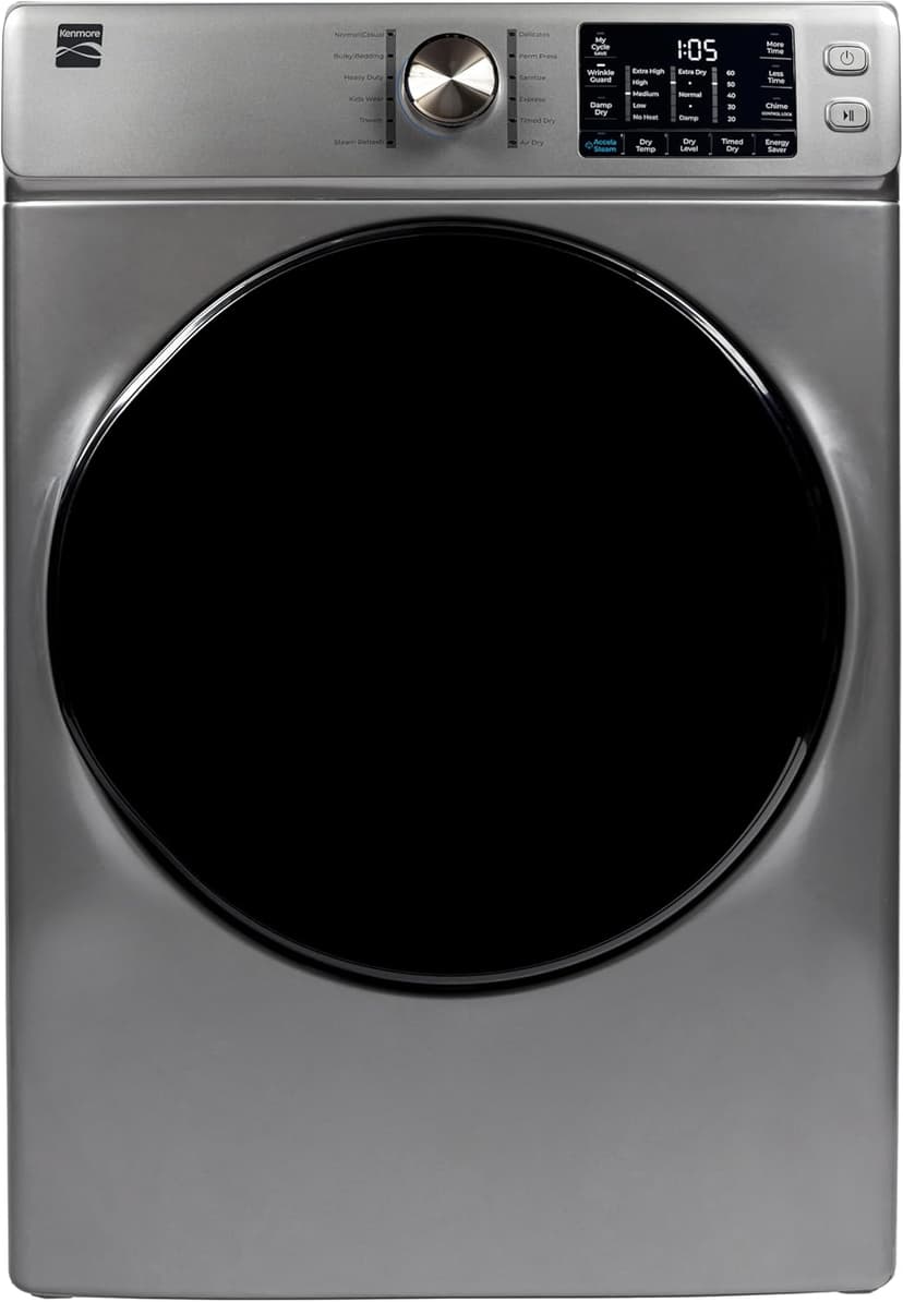 Kenmore 2682273 Front Load Electric Dryer with Steam, Wrinkle Guard, Energy Saver, Smart Sensor Drying System, 8.0 cu. ft. Total Capacity, Metallic Silver