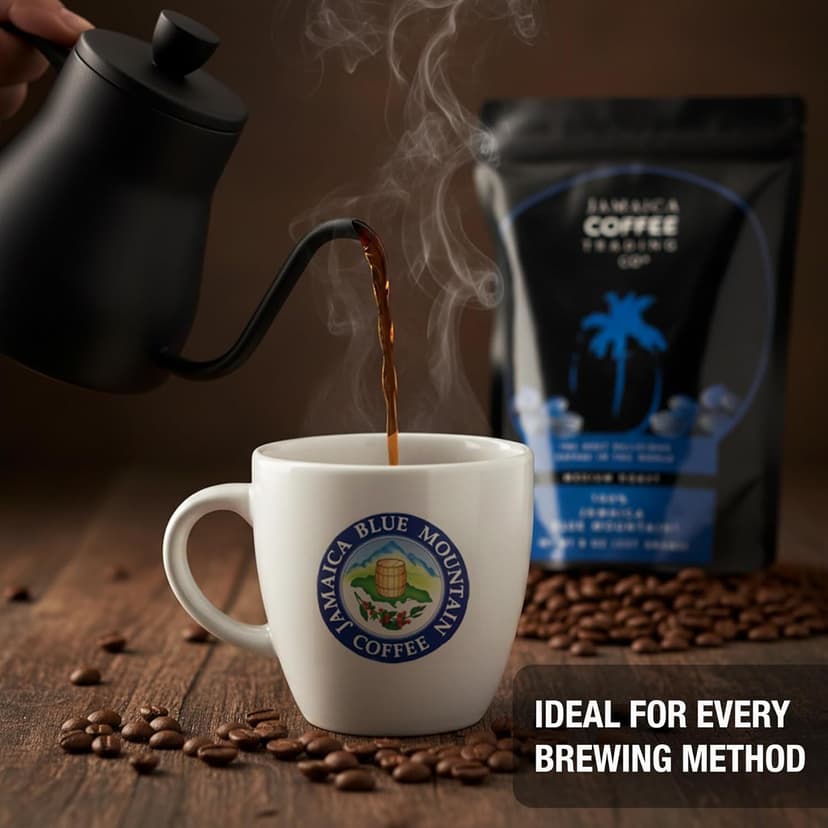 100% Jamaica Blue Mountain Coffee Beans No. 1, 227grams / 8oz - Medium Roast Whole Coffee Bean - 100% Pure Arabica, Small Batch Roasted - JACRA Certified, Low Acidity, Ethically Sourced