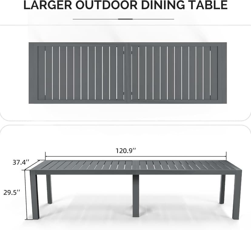 PURPLE LEAF Outdoor Dining Table 121" X 37" Slatted Tabletop Large Aluminum Rectangular Patio Dining Table for 10, Weather-Resistant Patio Table for Backyard Garden Lawn Porch Deck