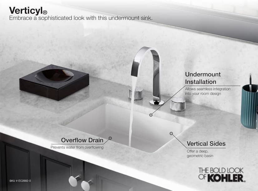KOHLER 2882-0 Verticyl Rectangular Undermount Bathroom Sink, 19 3/4", White