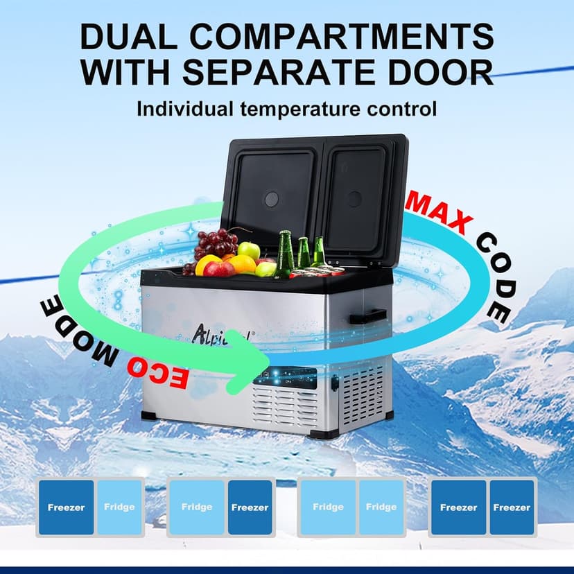 Alpicool CHS55 Dual Temperature Control 12 Volt Refrigerator 42 Quart Portable Car Fridge Freezer (-4°F~68°F) for Truck, RV, Boat, Camping and Travel