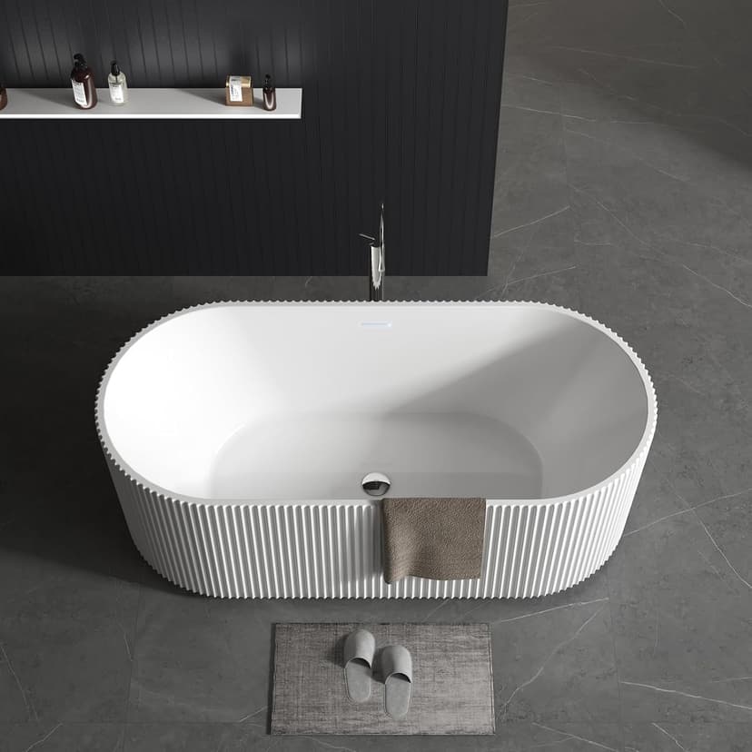 67" Free Standing Tub, Standalone Soaking Pleated Bathtub, Easy Install Freestanding Bathtub, Modern Design for Bathrooms, White