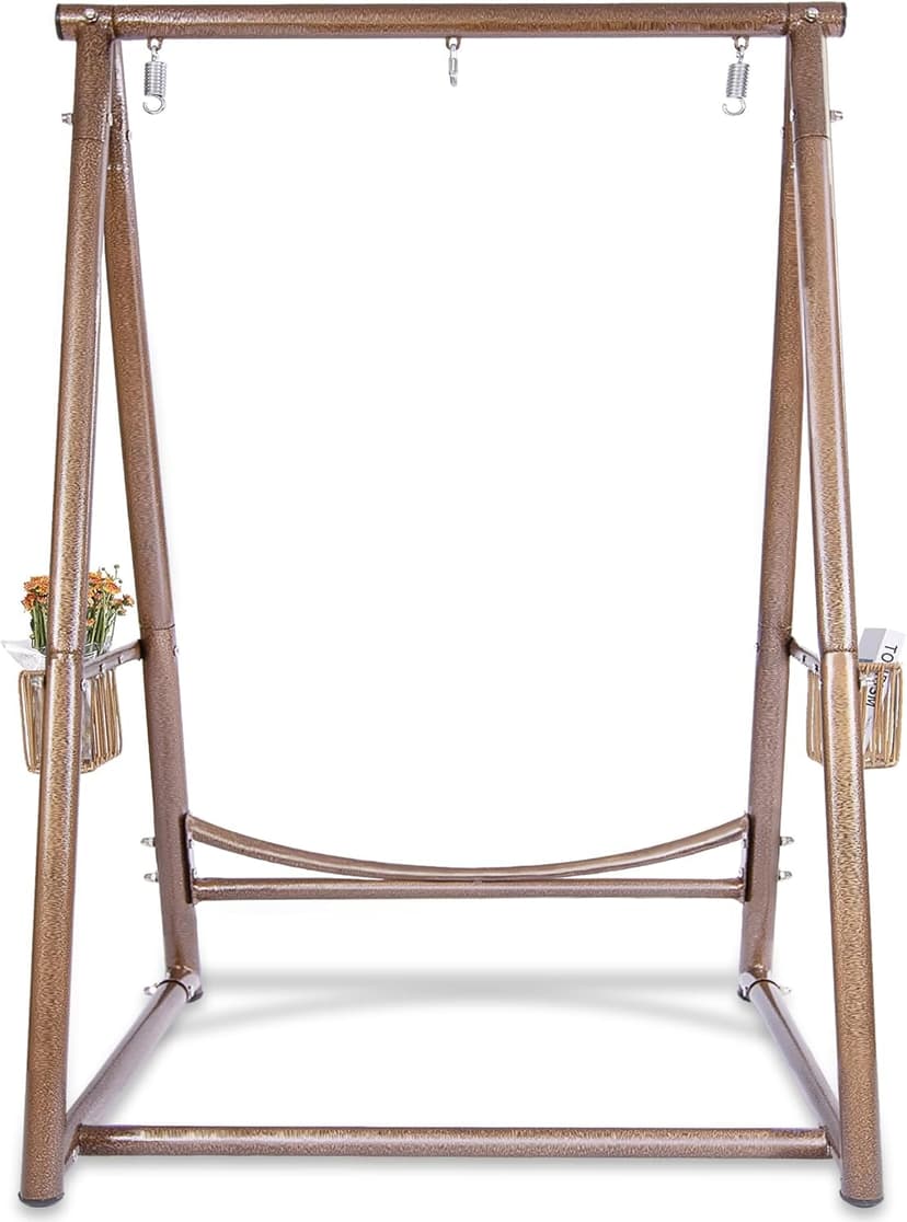 Reinforced Base & Triangular Structure Hammock Stand with 2 Storage Baskets, Swing Stand with 3 Hooks Fit for Most Hanging Chair for Oudoor&Indoor (Stand Only) (Coffee)