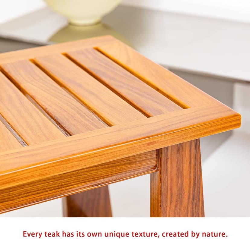 NNN 24" Commercial Teak Shower Bench - 8 Non-Slip Leveling Feet & 350 lbs Capacity | Rock-Solid Stability for Seniors & Spa Safety | Waterproof Design for Saunas/Outdoor Pools (Patented)