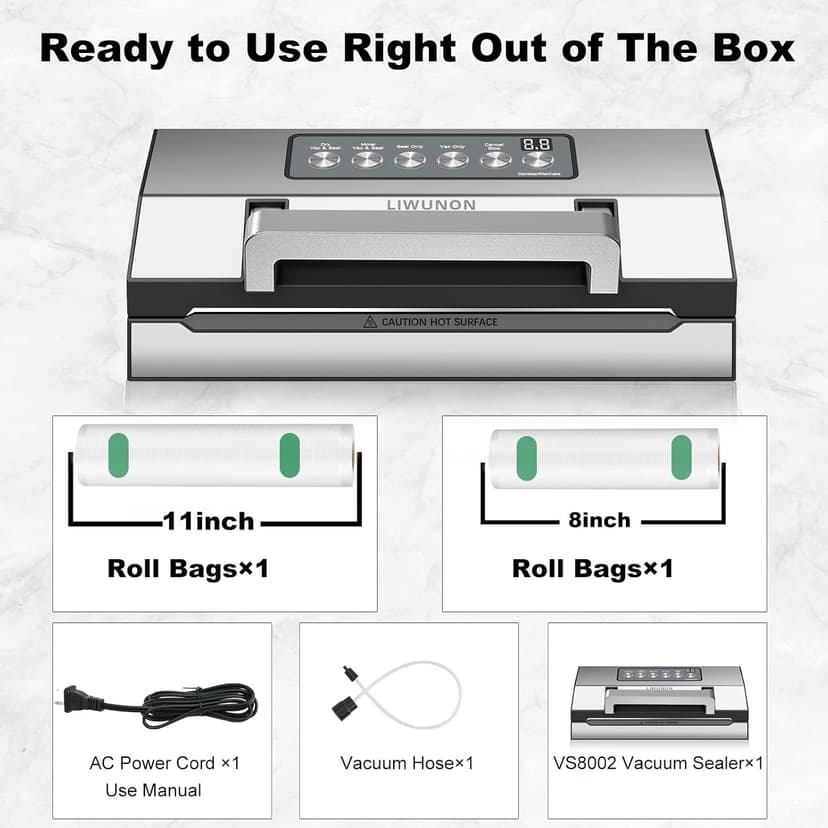 2025 Upgraded Precision Fast-Vacuum Sealer, LIWUNON Commercial Full Automatic Food Vacuum Sealer Machine, Double Heat Seal, Built-in Cutter&Bag Storage, Powerful Food Vacuum Saver, 2 Rolls Bags&hose