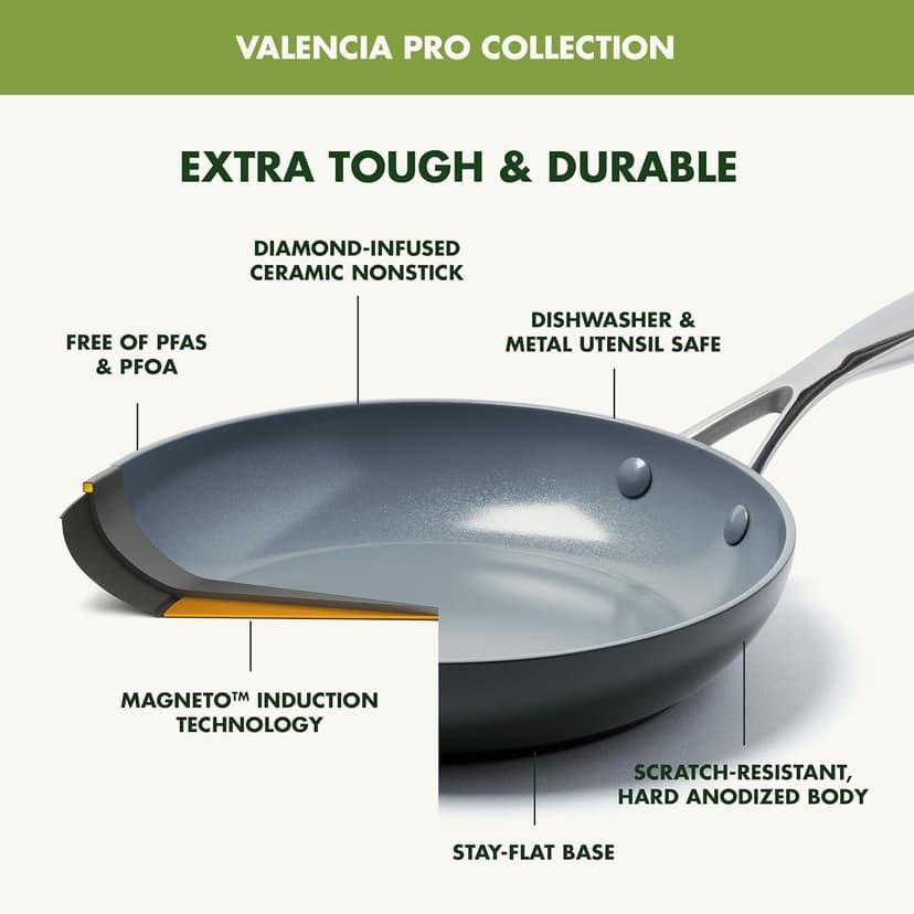 GreenPan 22 Piece Valencia Pro Ceramic Nonstick Cookware Set, PFAS-Free, Induction Ready, Hard Anodized Pots & Pans with Lids, Compatible on All Cooktops, Dishwasher & Oven Safe, Gray