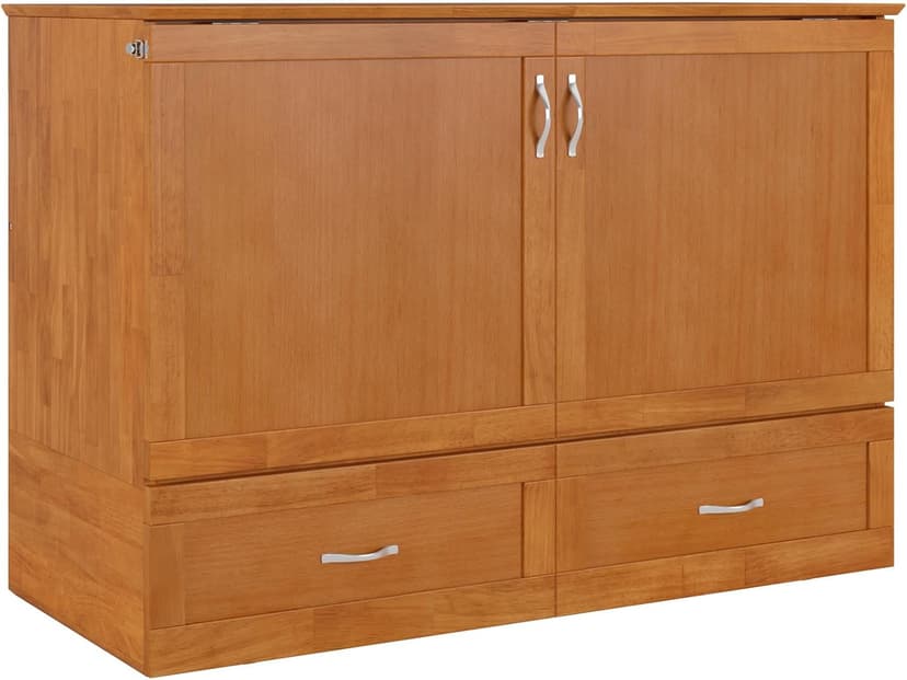 AFI Hamilton Full Murphy Bed Chest with Mattress, Storage, and Built-in Charger in Light Toffee