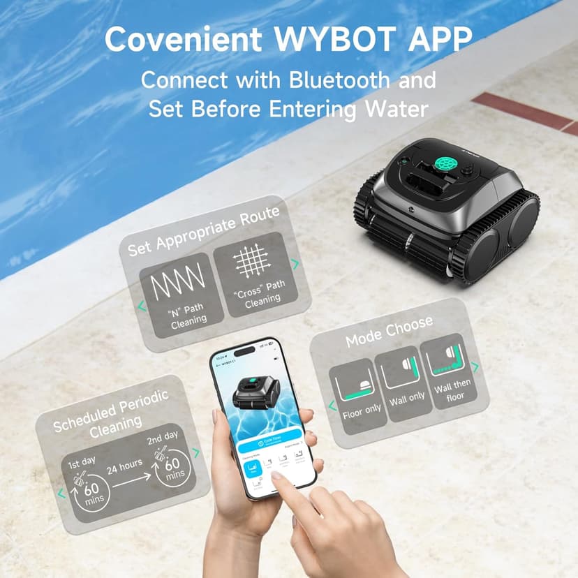 (2025 Upgrade) WYBOT C1 Pool Robot Vacuum for Inground Pools, 4-in-1 Cordless Robotic Pool Cleaner Lasts 150min, Triple-Motor up to 1,614 Sq.ft, Smart APP Support, Auto Wall & Waterline Cleaning