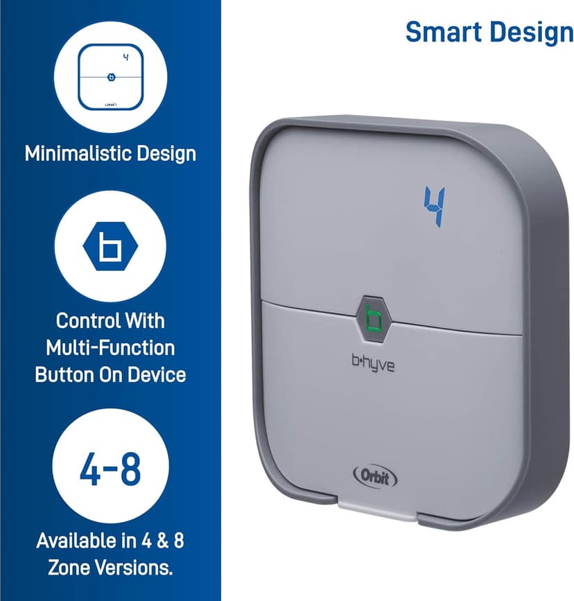 Orbit 57915 B-hyve 4-Zone Smart Sprinkler Controller, Gray