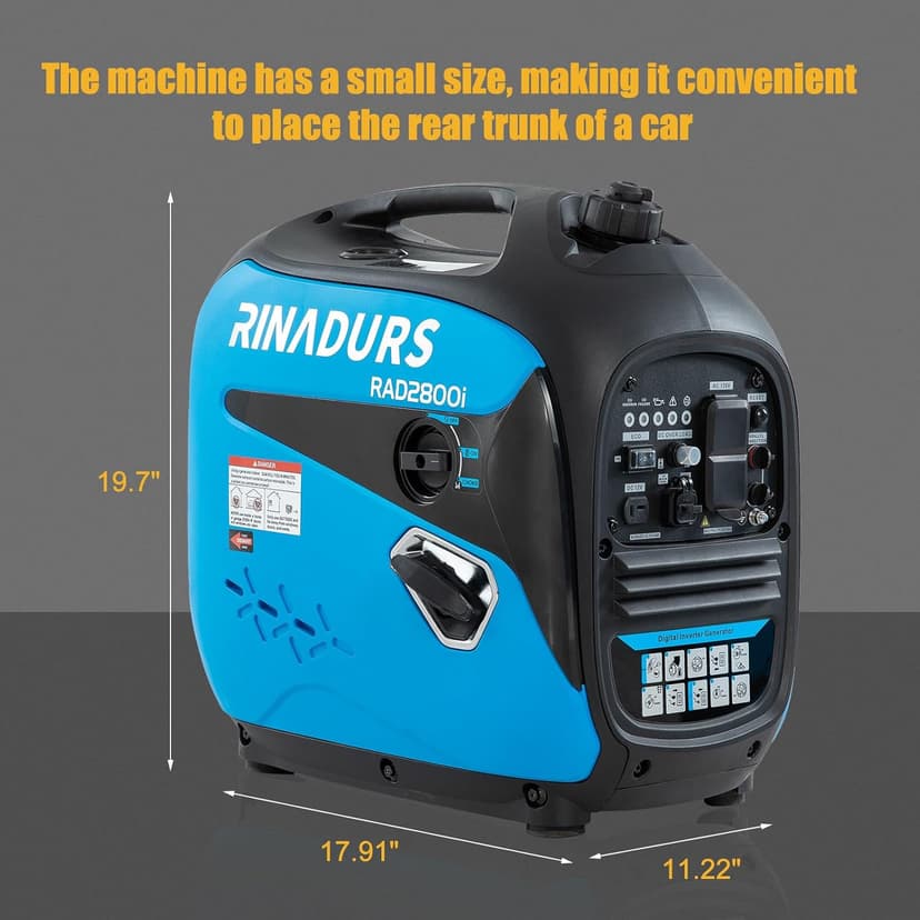 2800 Watt inverter generator, quiet and portable, suitable for home backup power, outdoor camping, and construction sites.EPA Compliant