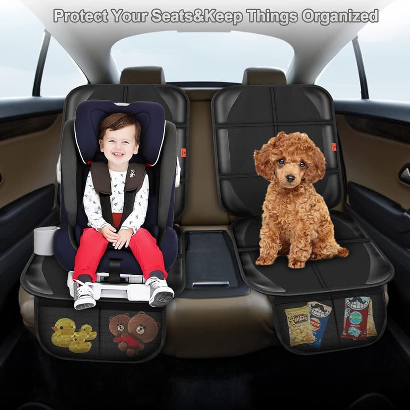 Car Seat Protector,Auto Car Seat Protectors Baby Carseat Waterproof & Durable 600D Fabric for Child Baby Car Seat Mat Vehicle Pet Cover 2 Storage Pockets (2 Pack)