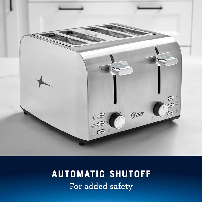 Oster 4 Slice Toaster, With 7 Browning Settings, Extra Wide Slots For Bagels and Special Breads, Removable Easy-to-Clean Crumb Tray, Cancel/Defrost/Bagel, Stainless Steel