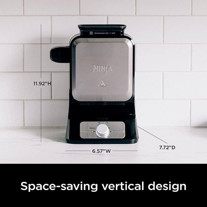 Ninja BW1001 NeverStick PRO Belgian Waffle Maker, Vertical Design, 5 Shade Settings, Precision-Pour Cup NOT Included* (Renewed) (White)