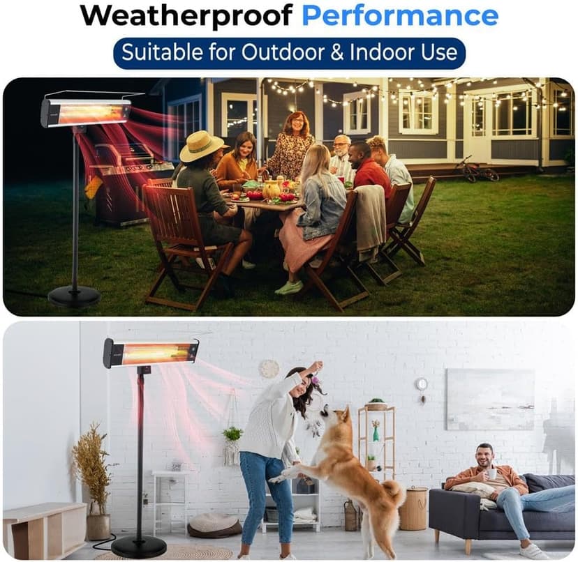 SereneLife Infrared Patio Heater 1500W Electric Heater Indoor/Outdoor Use, Portable Stand with Remote Control, IP65 Approved, 360° Tip-Over Safety Switch for Restaurant, Patio, Backyard, Garage, Decks