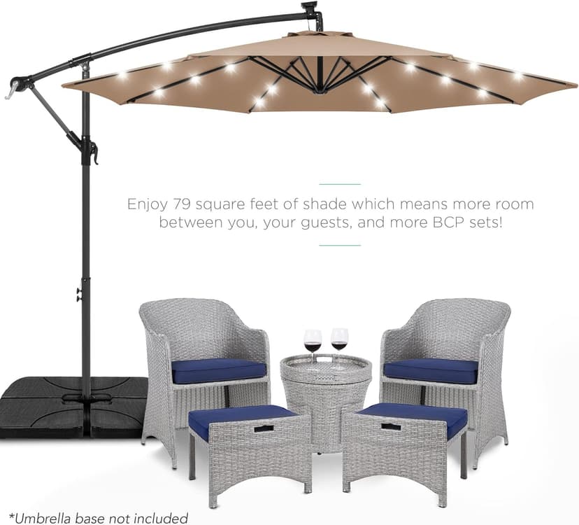 Best Choice Products 10ft Solar LED Offset Hanging Market Patio Umbrella for Backyard, Poolside, Lawn and Garden w/Easy Tilt Adjustment, Polyester Shade, 8 Ribs - Tan
