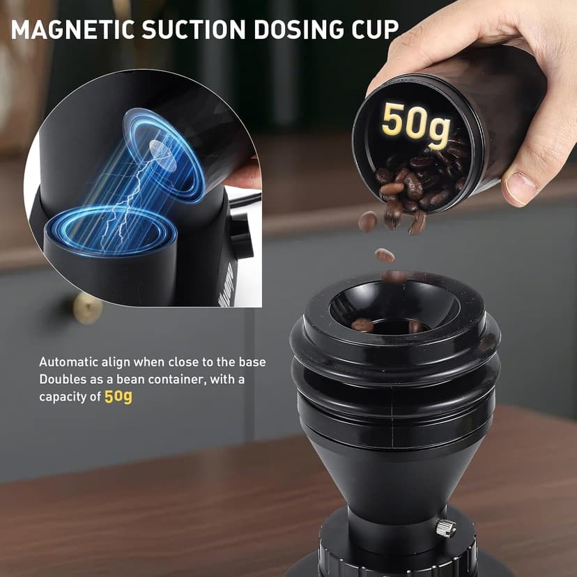 Huanyu Commercial Coffee Grinder Variable Speed Time Based Dosing Flat Burr Knob Control Professional Grinder with 8 Stepless Grinding Settings