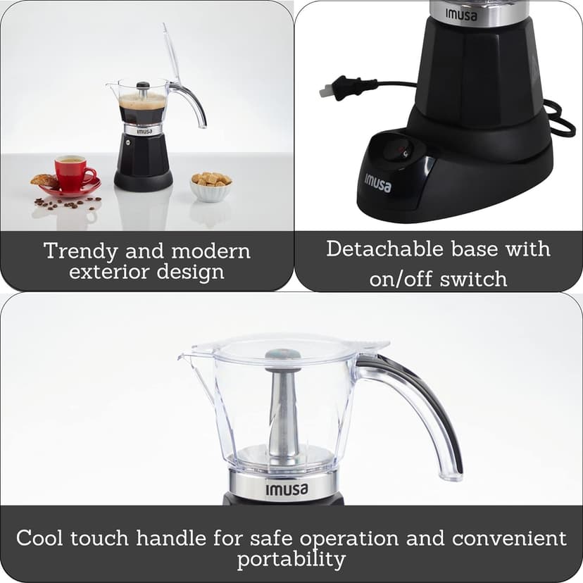Imusa 6 or 3cup Electric Espresso Maker, Black