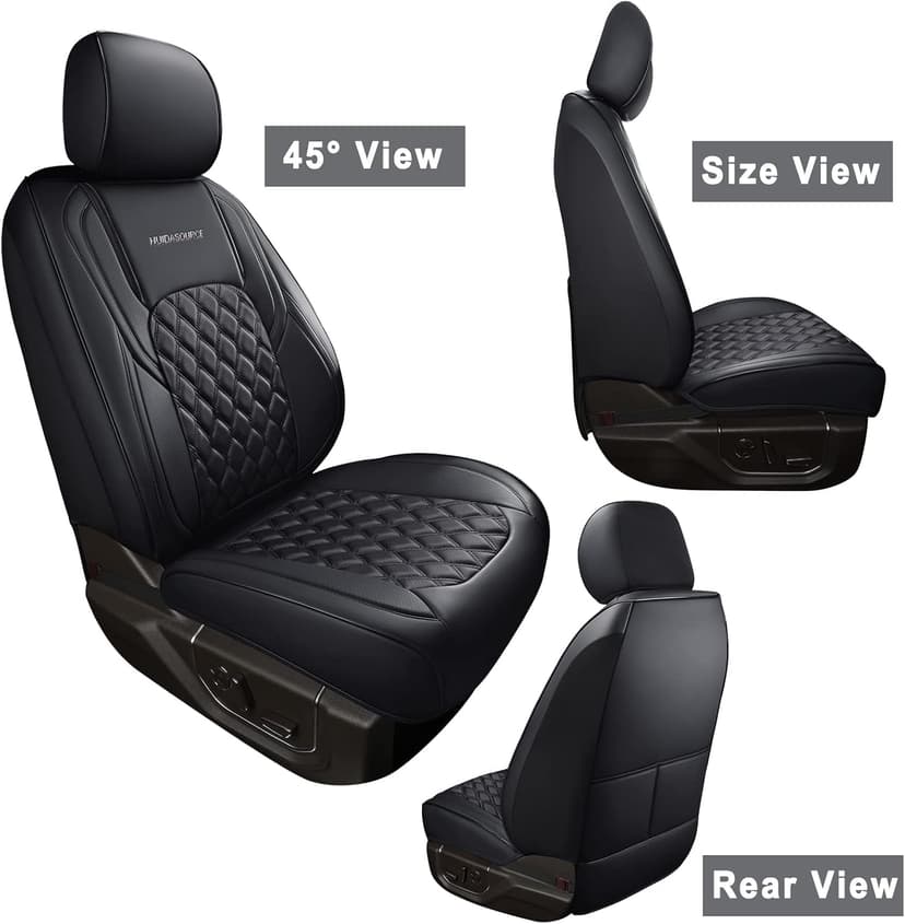 Huidasource Ford Seat Covers, Leather Pickup Seat Cushion Cover Fit for 2015-2024 Ford F150 SuperCrew & 2017-2024 F250 F350 F450 Super Duty Crew Cab XL XLT Lariat King Ranch Platinum(Full Set/Black)