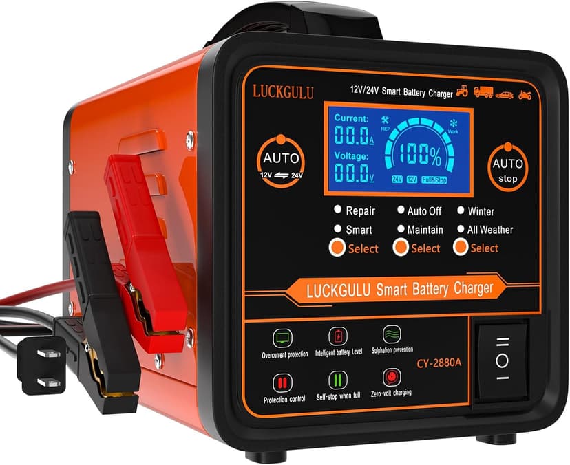 12V/24V Car Battery Chargers Heavy Duty, 0-20A Automatic Battery Maintainer with Auto Shutoffs, Repair, Winter Mode, Smart Trickle Charger for Automotive Car Truck Motorcycle RV AGM Deep Cycle