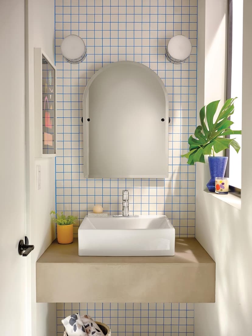 Moen Laris Chrome One-Handle Single Hole Modern Bathroom Sink Faucet with Optional Deckplate and Spring Loaded Drain Assembly, 84014
