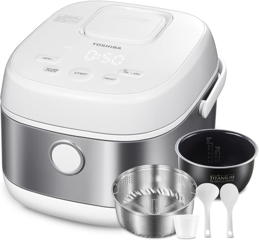 TOSHIBA Rice Cooker Induction Heating, Low Carb Rice Cooker Low Sugar Digital Steamer, 5.5 Cups Uncooked Japanese Rice Cooker, 8 Cooking Functions, 24H Timer & Auto Keep Warm