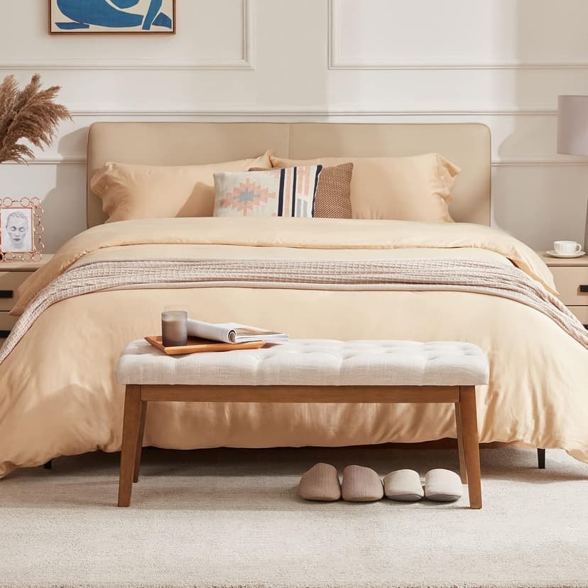 HUIMO Bedroom Bench for End of Bed, Upholstered Dining Seat for Kitchen, Button-Tufted Ottoman Bench for Entryway and Living Room, Beige