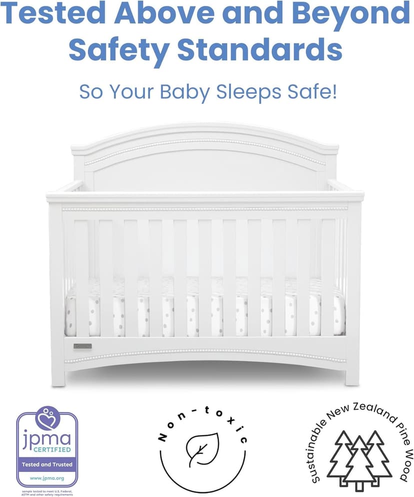 Delta Children Simmons Kids SlumberTime Emma 4-in-1 Convertible Baby Crib N More - Greenguard Gold Certified, Bianca White
