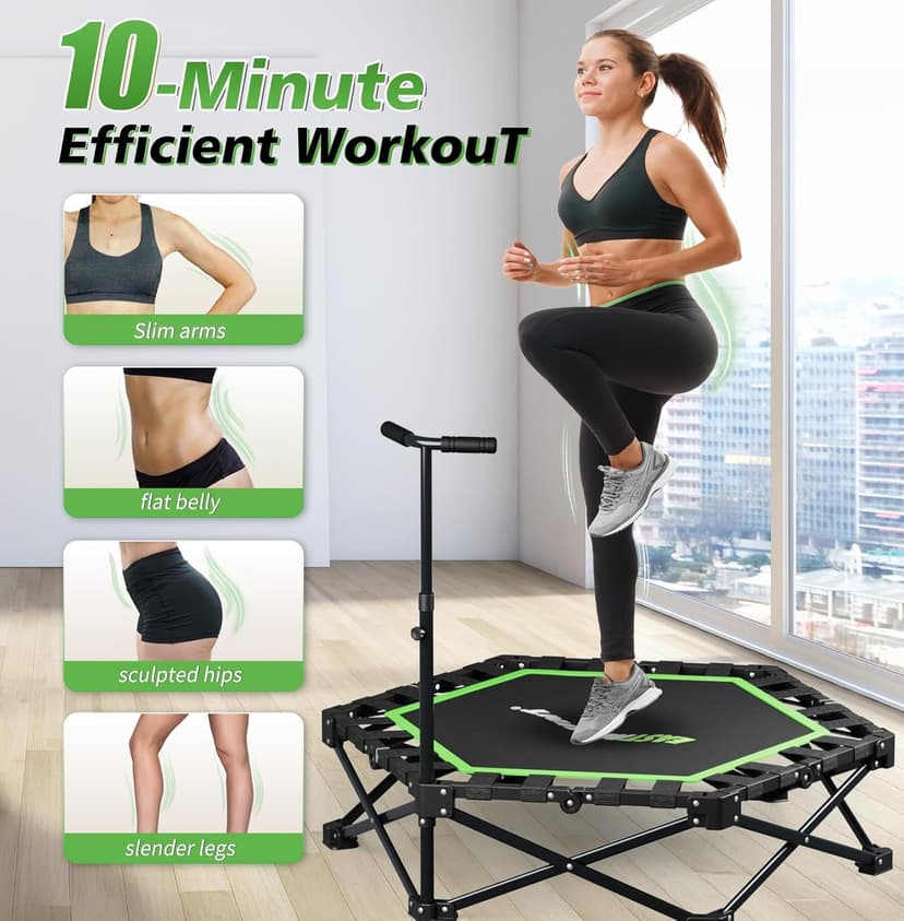 East Mount 42" Folding Fitness Trampoline for Adults, Foldable Mini Trampoline with Handle, Exercise Rebounder, Small Trampoline for Adults, Max Load 440lbs, for Indoor Garden Workout’