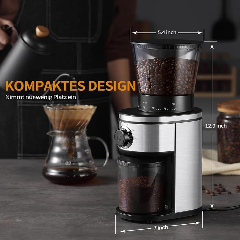 Burr Coffee Grinder, Electric Conical Coffee Bean Grinder With 30 Adjustable Grind Settings For 2-12 Cups, Sliver & Black