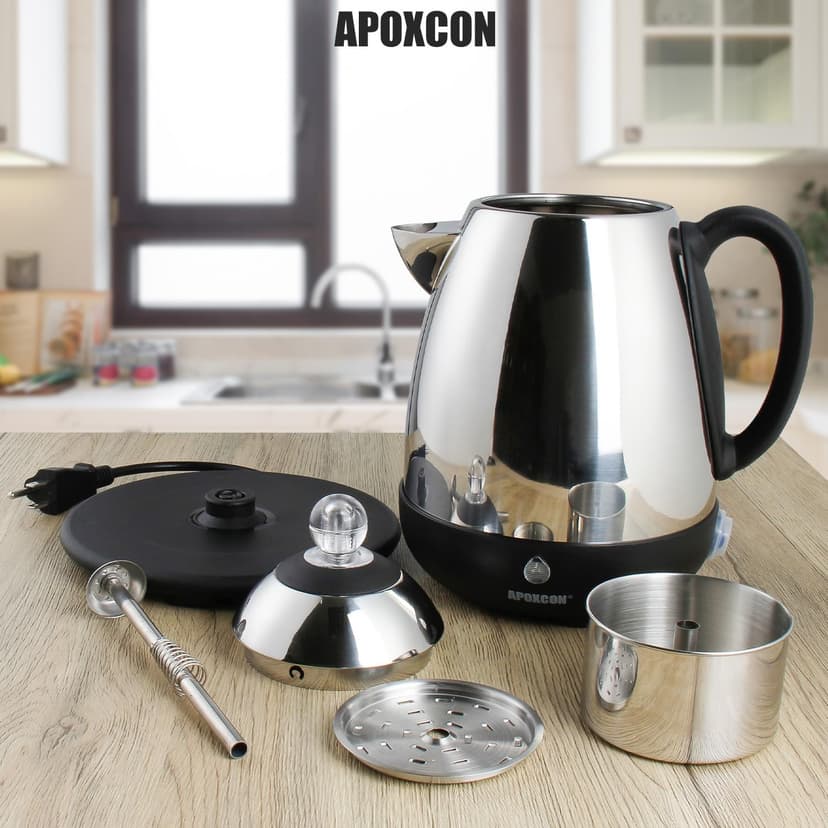 Electric Coffee Percolator Stainless Steel Coffee Maker with Clear Brew Progress Knob and No-Drip Spout Auto Keep Warm & Cordless Serving Coffee pot with On/OFF Switch Fast Brew (10 Cup)